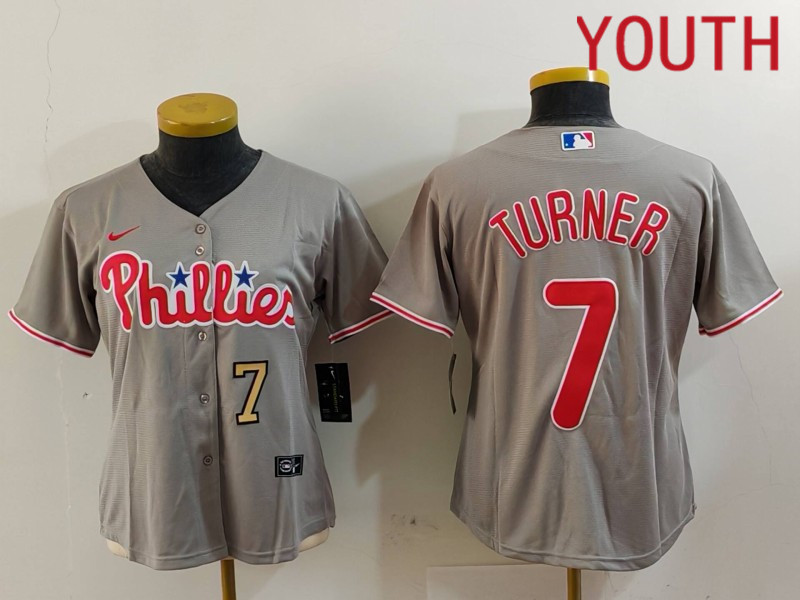 Youth Philadelphia Phillies #7 Turner Grey Game Nike 2024 MLB Jersey style 912